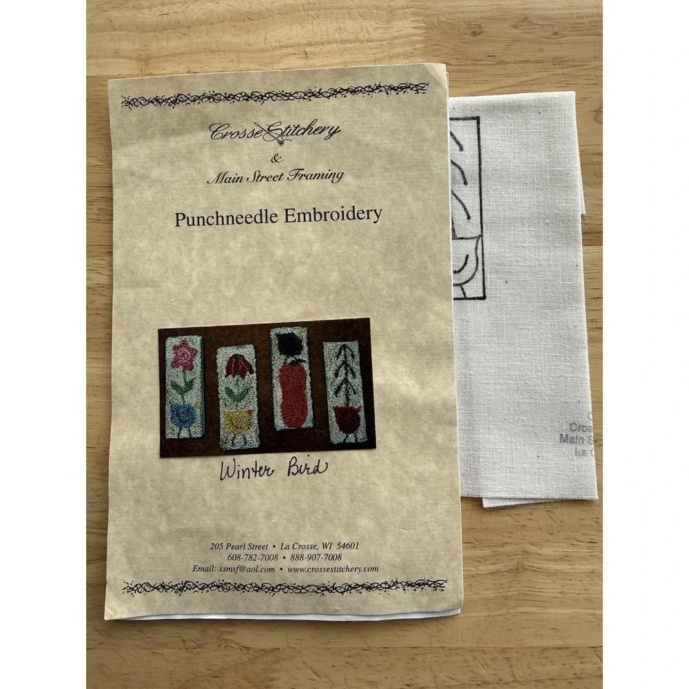 WINTER‎ BIRD Crosse Stitchery Punch Needle Embroidery w Fabric & Tin Pin Pack